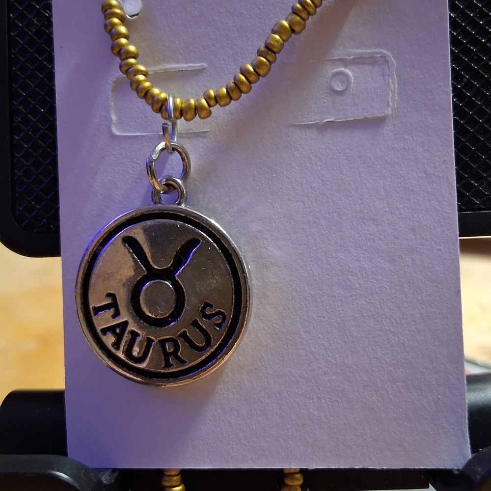 Gold Beaded Taurus Pendant Necklace